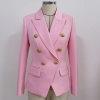 high quality 2021 new fashion designer blazer womens slim fitting metal lion buttons double breasted blazer jacket baby pink