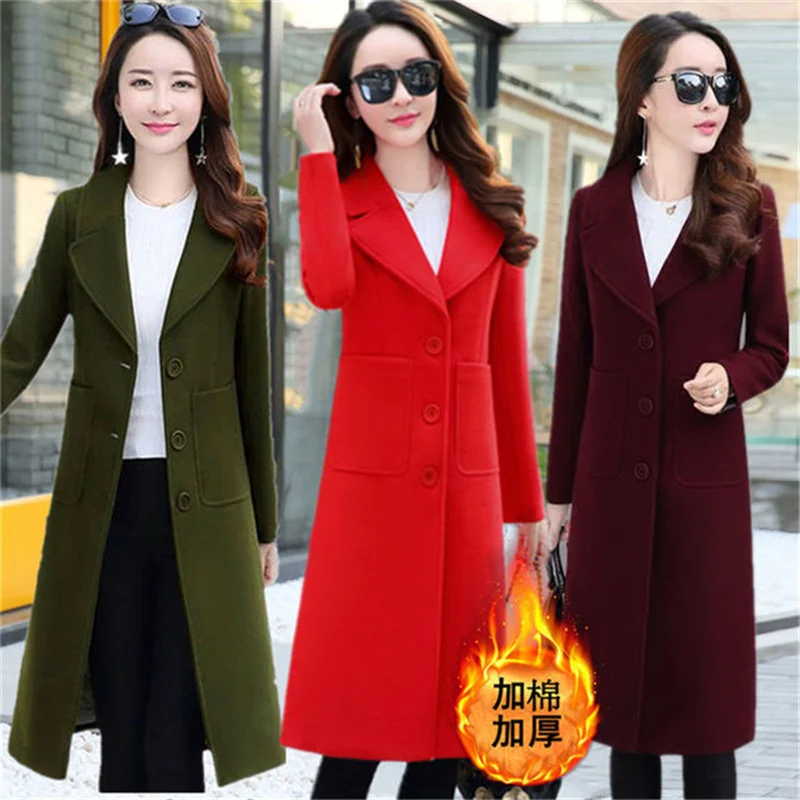 

Autumn And Winter New Fashion Elegant Temperament Woolen Wool Coat Mid-length Slim Female Jacket Thicken Warm