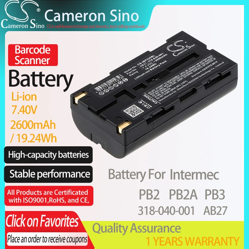 Аккумулятор CameronSino для Intermec PB2, PB3, PB2A, подходит для Intermec 318-040-001, AB27, штрих-код аккумулятор сканера, аккумулятор 2600 мА · ч/19,24 Вт · ч, 7,40 в Аккумулятор CameronSino для Intermec PB2, PB3, PB2A, подходит для Intermec 318-040-001, AB27, штрих-код аккумулятор сканера, аккумулятор 2600 мА · ч/19,24 Вт · ч, 7,40 в