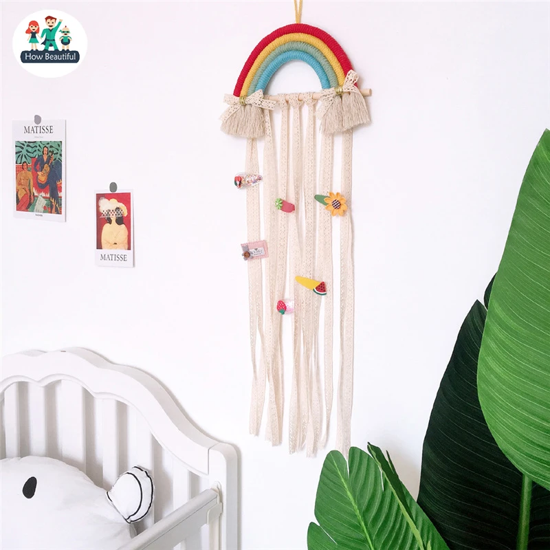 Rainbow Hairpin Hair Clip Holder Storage Organizer Girl Room Hanging Ornament Hair Accessories Storage Belt Decoration Wall Hang