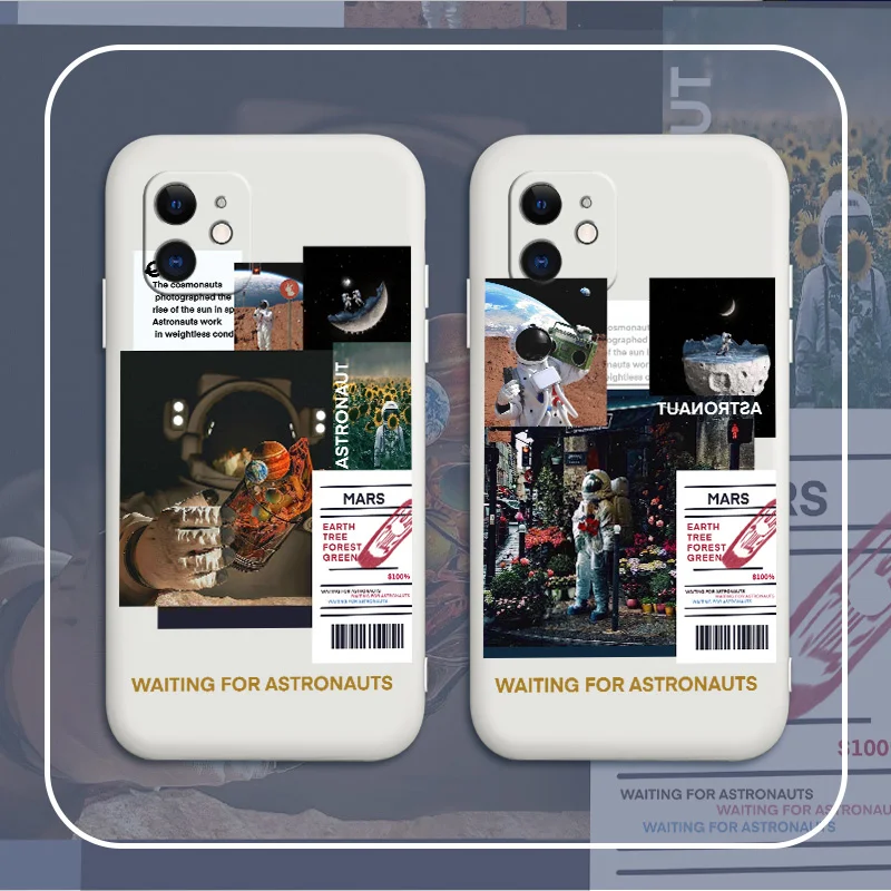 

Brave Astronaut Phone Case For iPhone 12 Pro Max 11 X XS XR XSMAX SE2020 8 8Plus 7 7Plus 6 6S Plus Liquid Silicone Cover