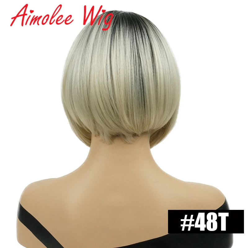 Aimolee Короткий прямой блондин Ombre Bob Парик с темными корнями Термостойкий парик из