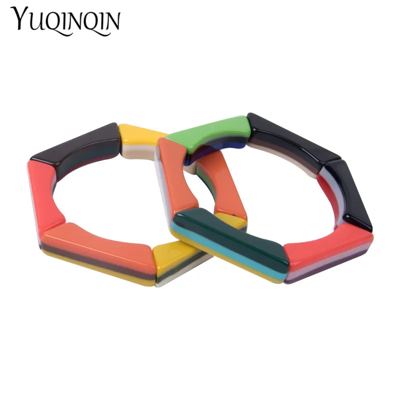 

Colorful Fashion Acrylic Bracelets Bangles Femme Resin Cuff Bangles for Women Hexagon Big Indian Bracelet Simple Vintage Jewelry