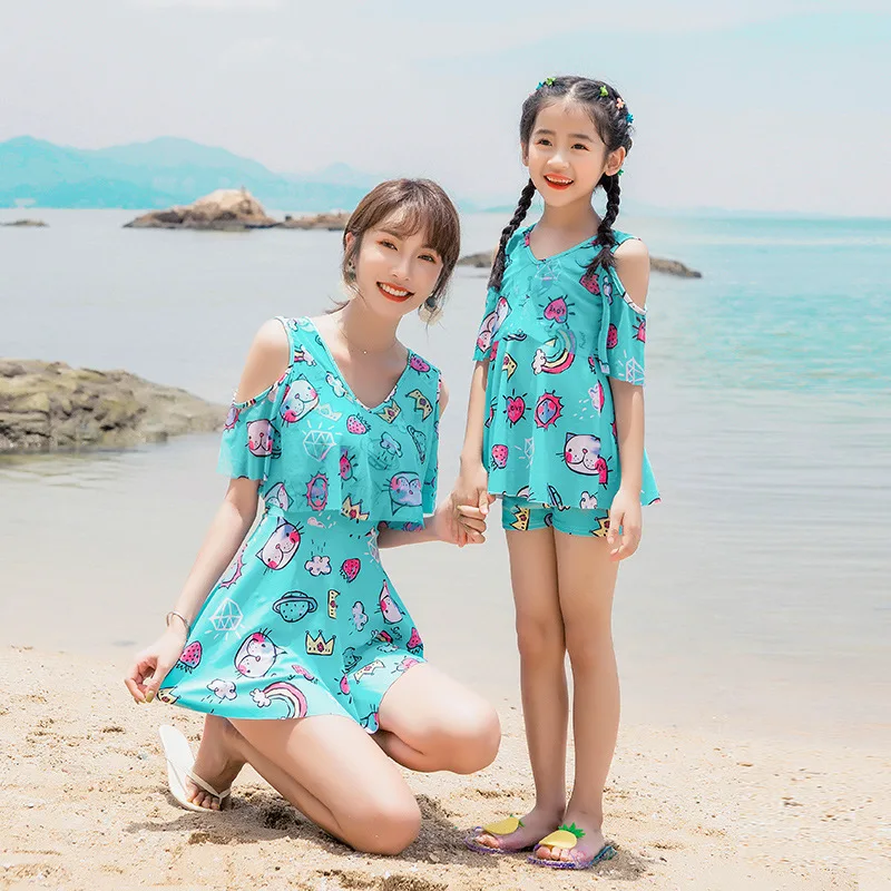 Купальник для мамы и дочки танкини женщин девочек одинаковый купальный костюм