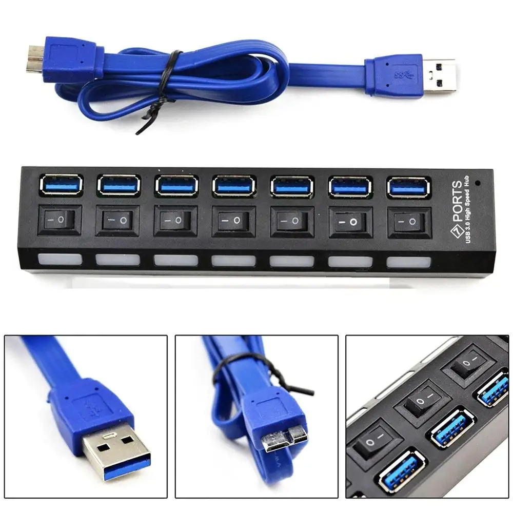 Высокая Скорость usb хаб 2 0/3 0 мульти разветвитель 7 Порты Кабель Адаптер Hub с