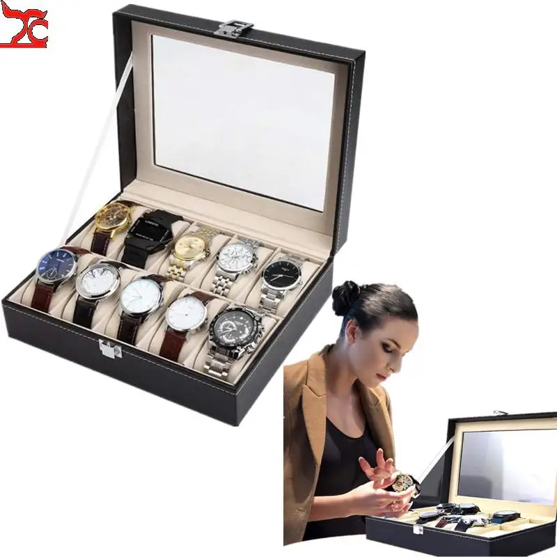Профессиональные черные коробки для часов из искусственной кожи органайзер