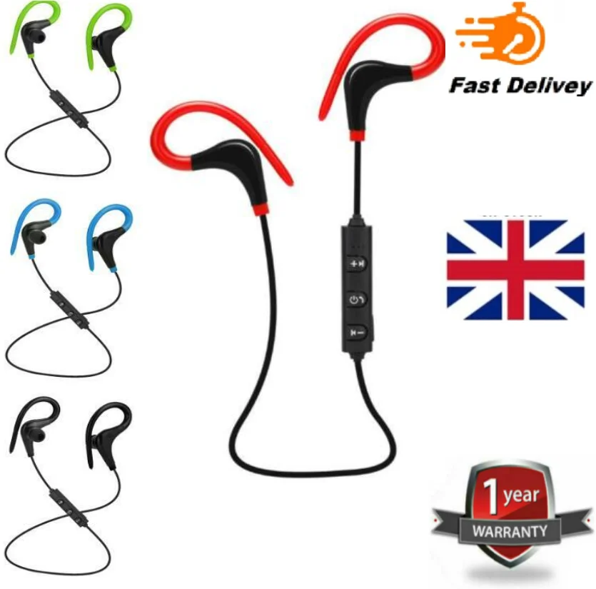 

Sweatproof Wireless Bluetooth Earphones Headphones Sport Gym For Samsung iPhone.