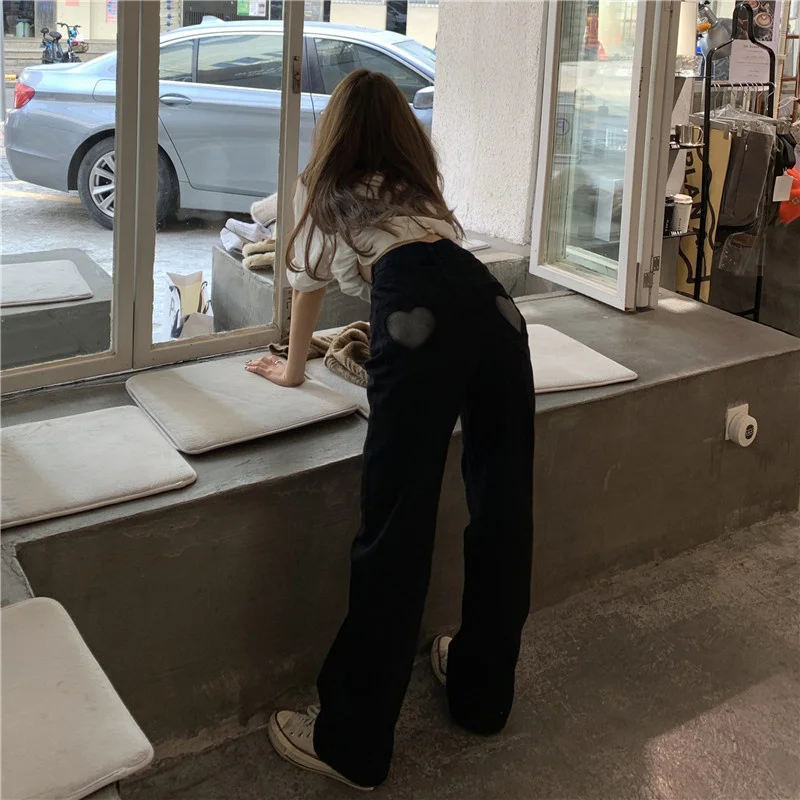 Черные прямые джинсы женские с высокой талией тонкие Универсальные джинсовые