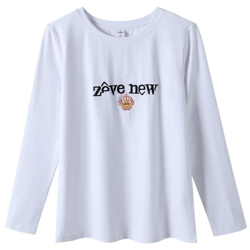 

New T Shirt Women Long Sleeve Winter Loose Tops Tees Embroidery Letter Tshirts Plus Size Women's T-shirt Cotton RopaMujer