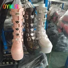 Женские высокие ботинки со шнуровкой, новинка осень-зима 2021, женские ботинки на высокой танкетке с блестками и металлической пряжкой, женская обувь