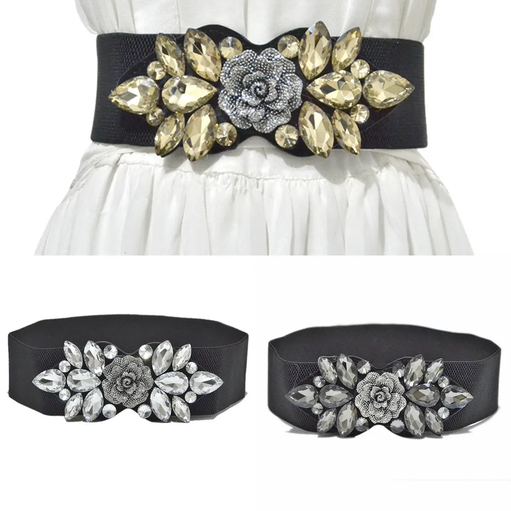 Роскошные брендовые ремни для женщин широкие цветочные с пряжкой эластичные на