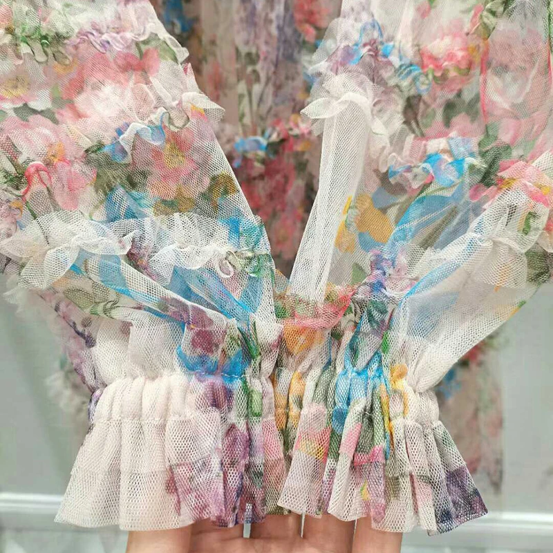 

TWOTWINSTYLE Elegant Print Dress For Women O Neck Lantern Sleeve High Waist Mini Dresses Female New 2021 Summer Fashion Clothing