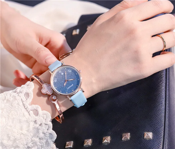 

Fashion Watch for women luxury Brand Purple Leather Clock Quartz Simple Star Lady Students School Wristwatches Girls Relojes