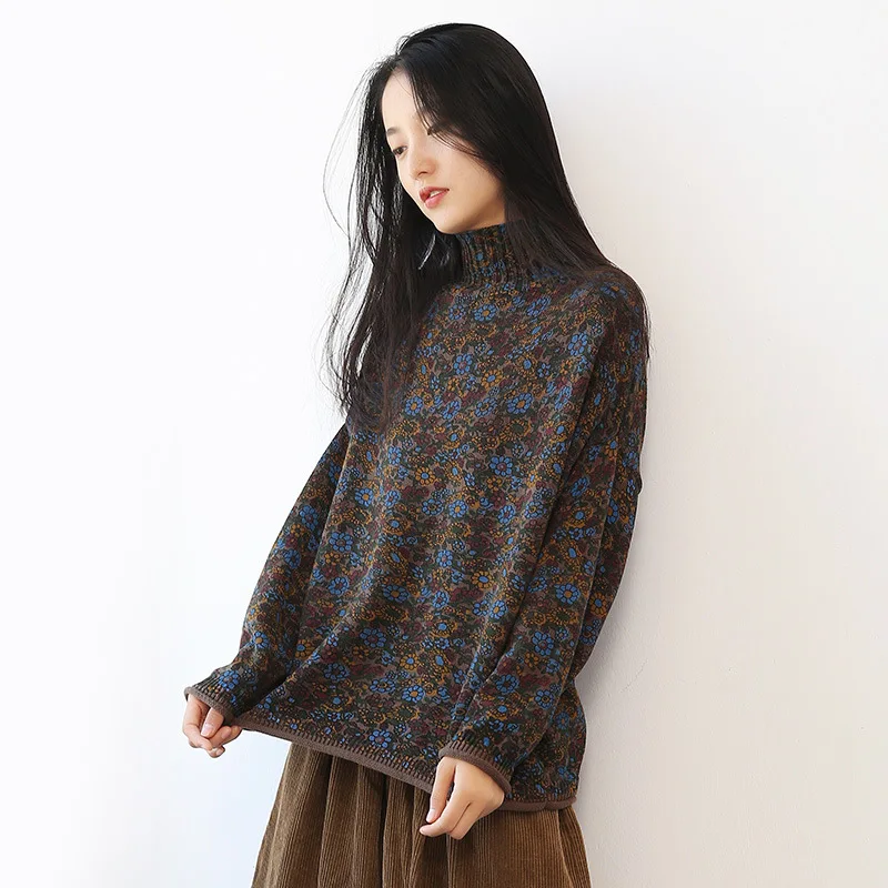 Свитер женский трикотажный с высоким воротником и длинным рукавом Осень-зима 2019 |