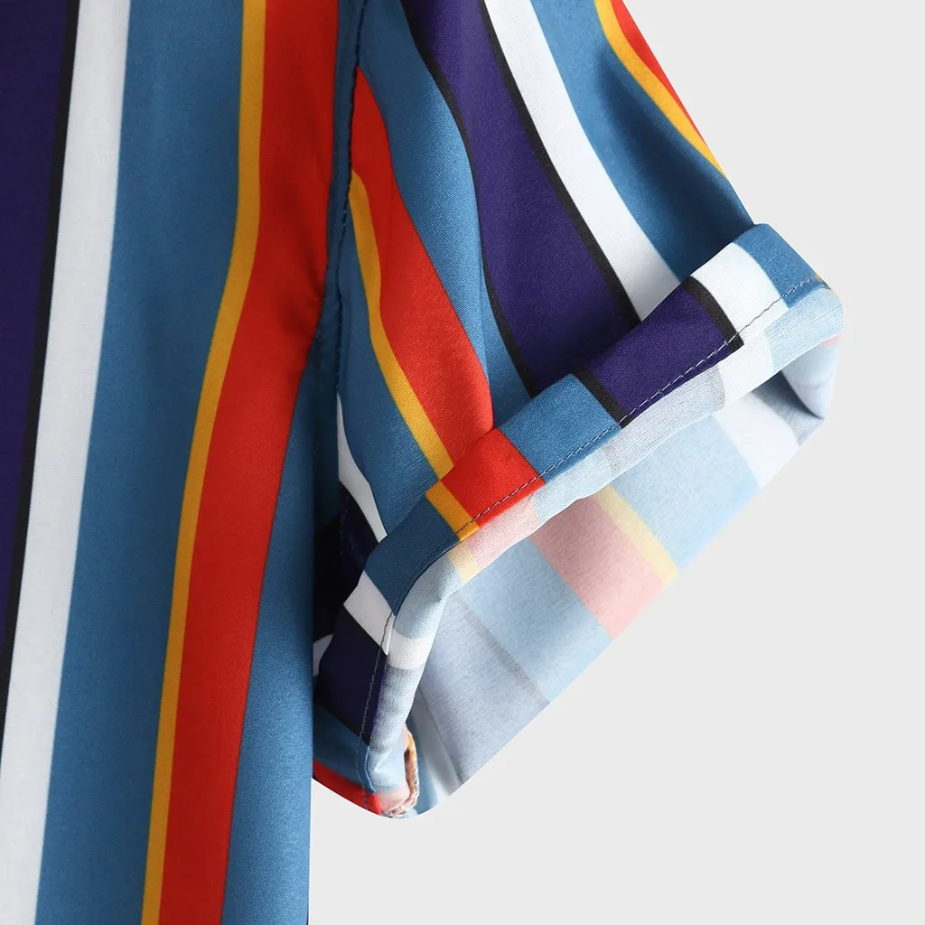 2021Summer Men's Breathable Stripe Summer Short Sleeve Loose Buttons Casual Shirt Blouse