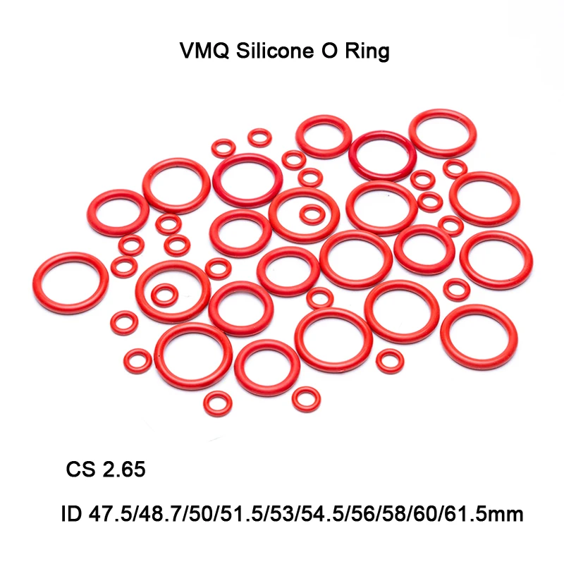 

5pcs/lot Red VMQ Silicone O Ring Gasket Rubber Washer CS 2.65mm ID 47.5mm~61.5mm Food Grade Silicon O Ring Gasket Rubber o-ring