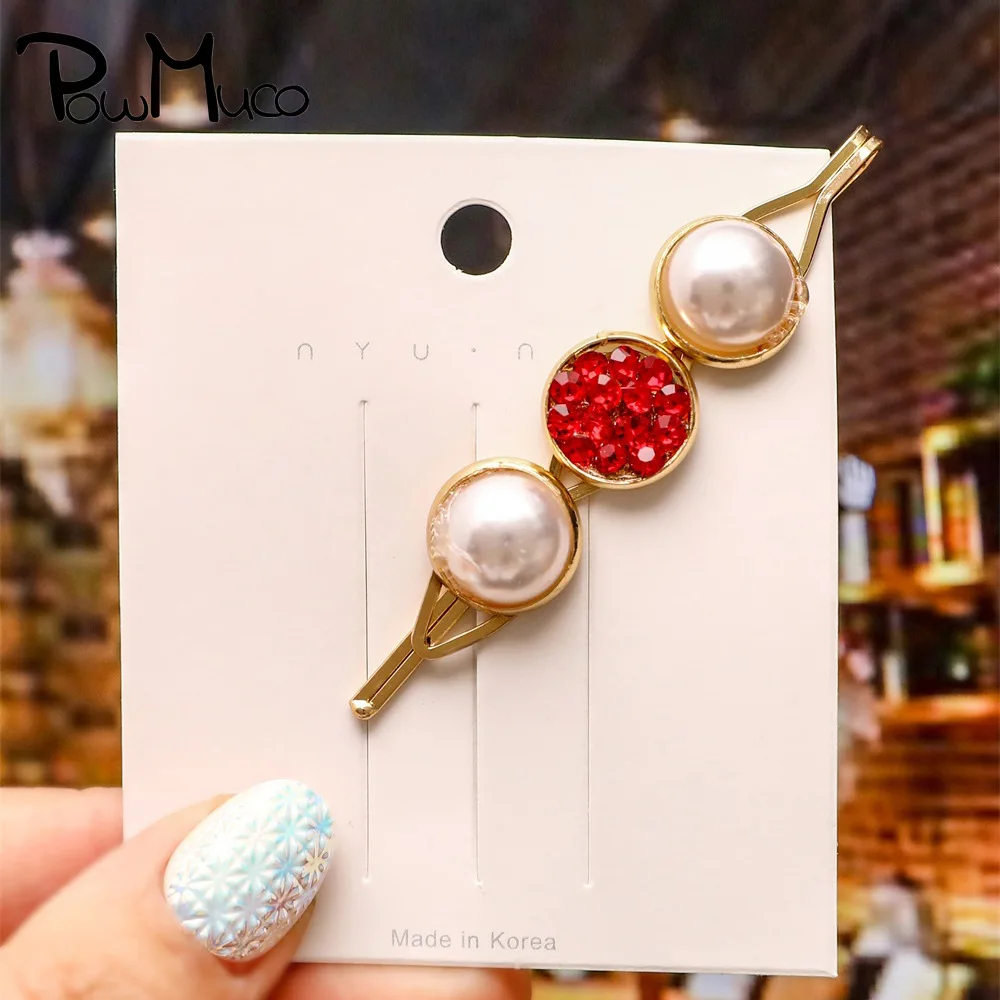 

Powmuco Colorful Crystal Rhinestone Girls Bangs Barrette Fashion Pearl Metal Hairpin Ponytail Hairclip Women Hair Accessories