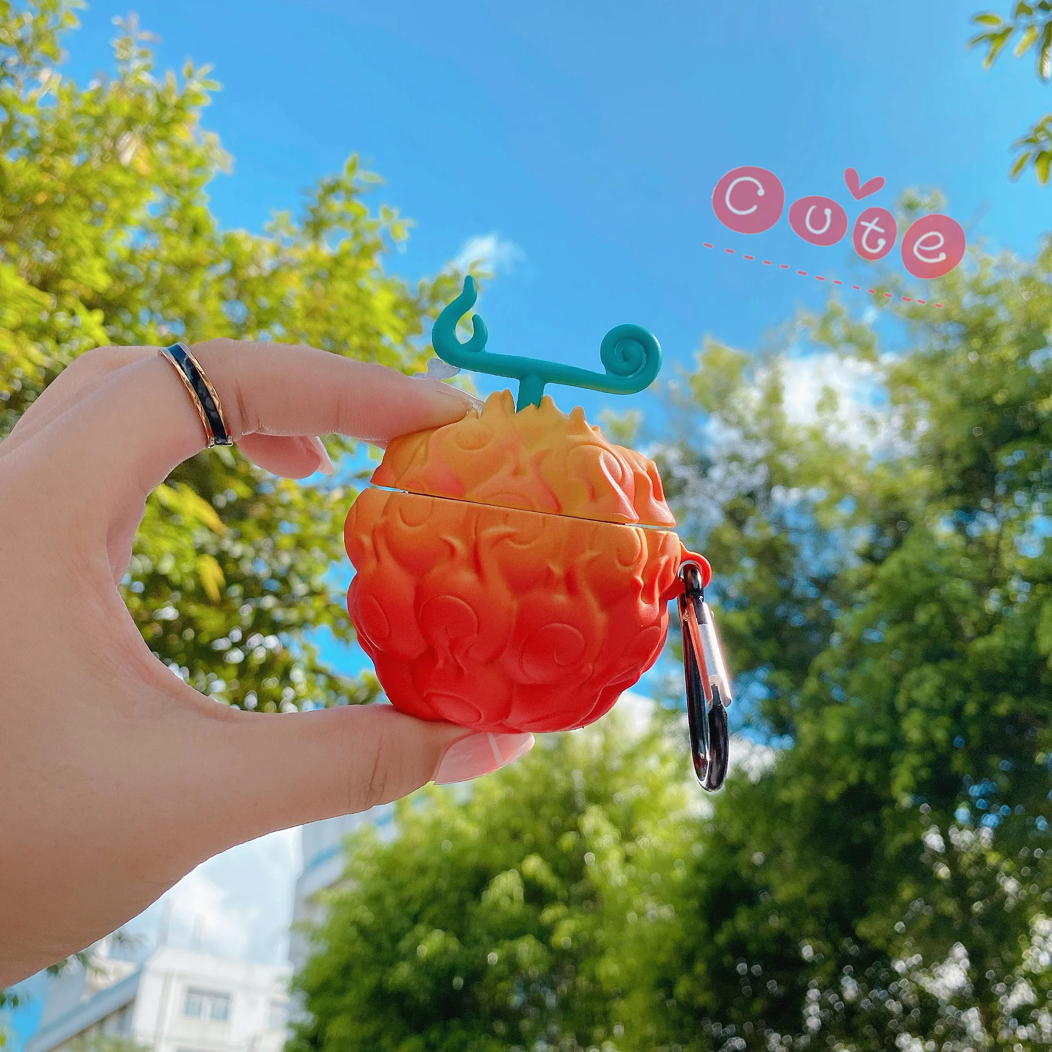

3D Mini Cartoon Orange Fruit Case For Airpods Soft Silicone Round Earphone Waterproof Shockproof Cover With Keychain For Airpod