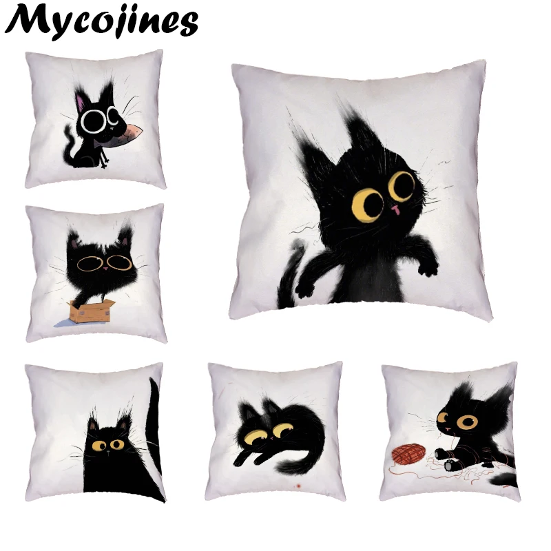 Лидер продаж полиэфирная черная наволочка с изображением кота и кошки из кожи