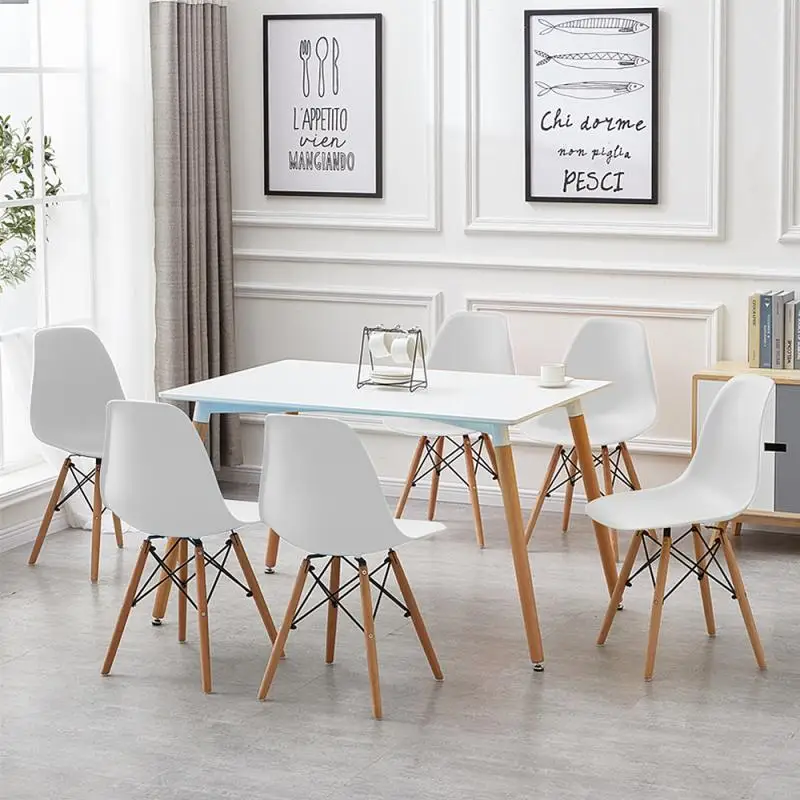 

6Pcs Modern Style Dining Chairs with Beech Wood Legs Lounge Chairs Plastics Kitchen Living Room Side Chairs Comfort Seat HWC