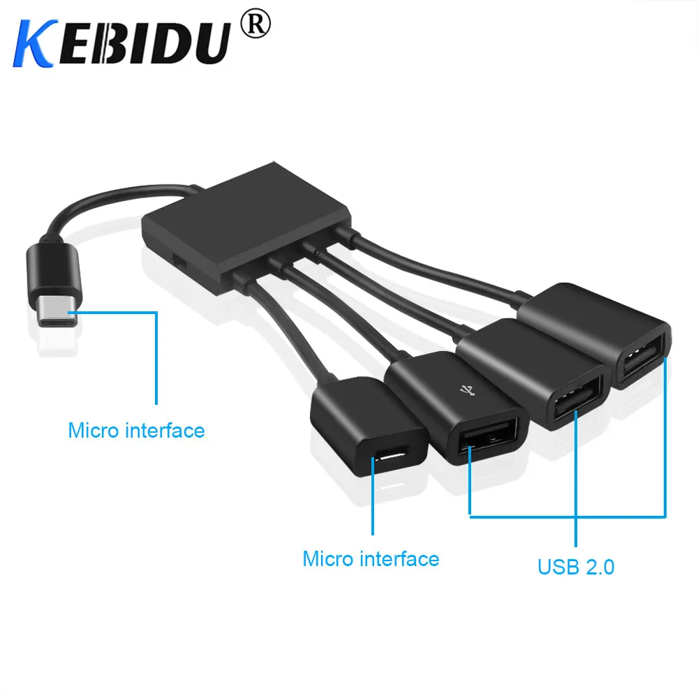 Кабель зарядный Kebidu OTG с 4 портами USB Type-C и Micro | Компьютеры офис
