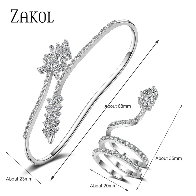 

ZAKOL Trendy Cubic Zirconia Marquise Cut Flowers Simple Ring Palm Bracelet for Women Webbing Dinner Birthday Jewelry FSBP2502