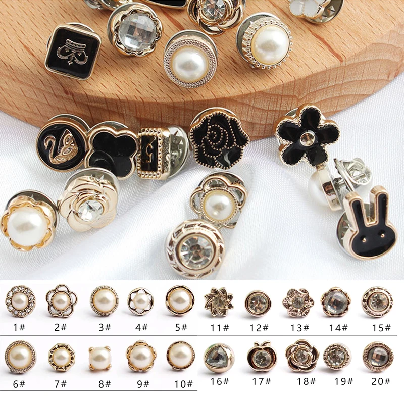 

10pcs Pearl Rhinestones Button Brooch Prevent Accidental Exposure Buttons Brooch Pins Badge Cufflinks Button for Clothes Decor