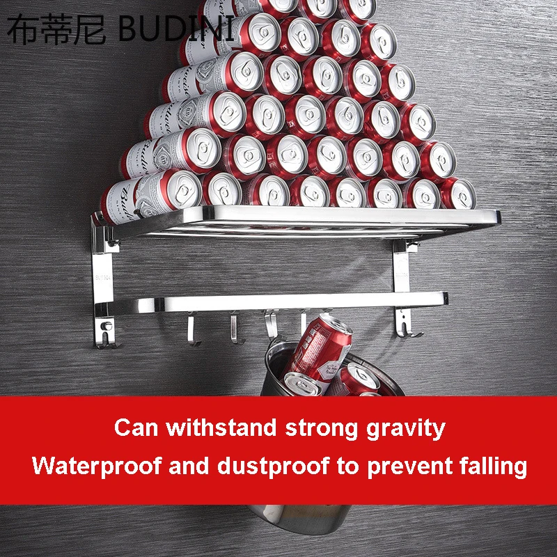 bathroom accessories towel rack bathroom towel holder stainless steel can be folded hanger wall mounted towel shelf with hook free global shipping