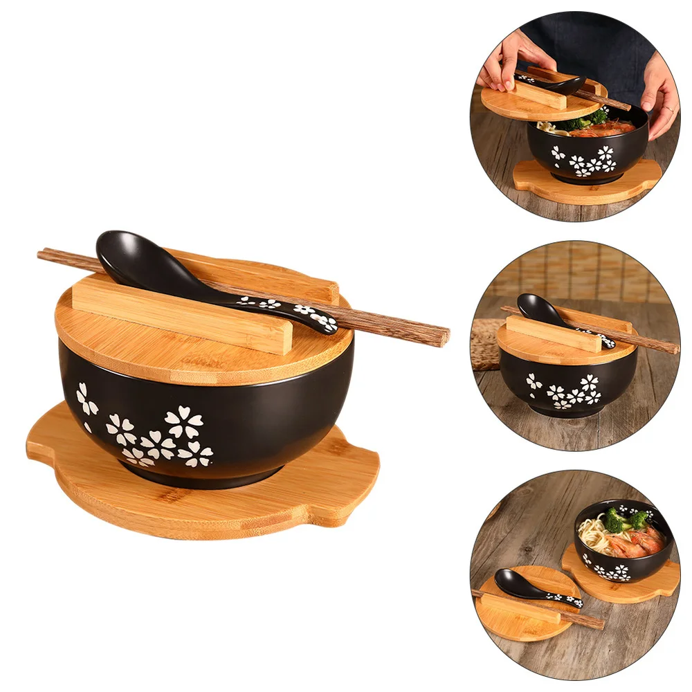 

1 Set Ceramic Noodle Rice Bowl with Cover Japanese Style Soup Bowl Dinnerware