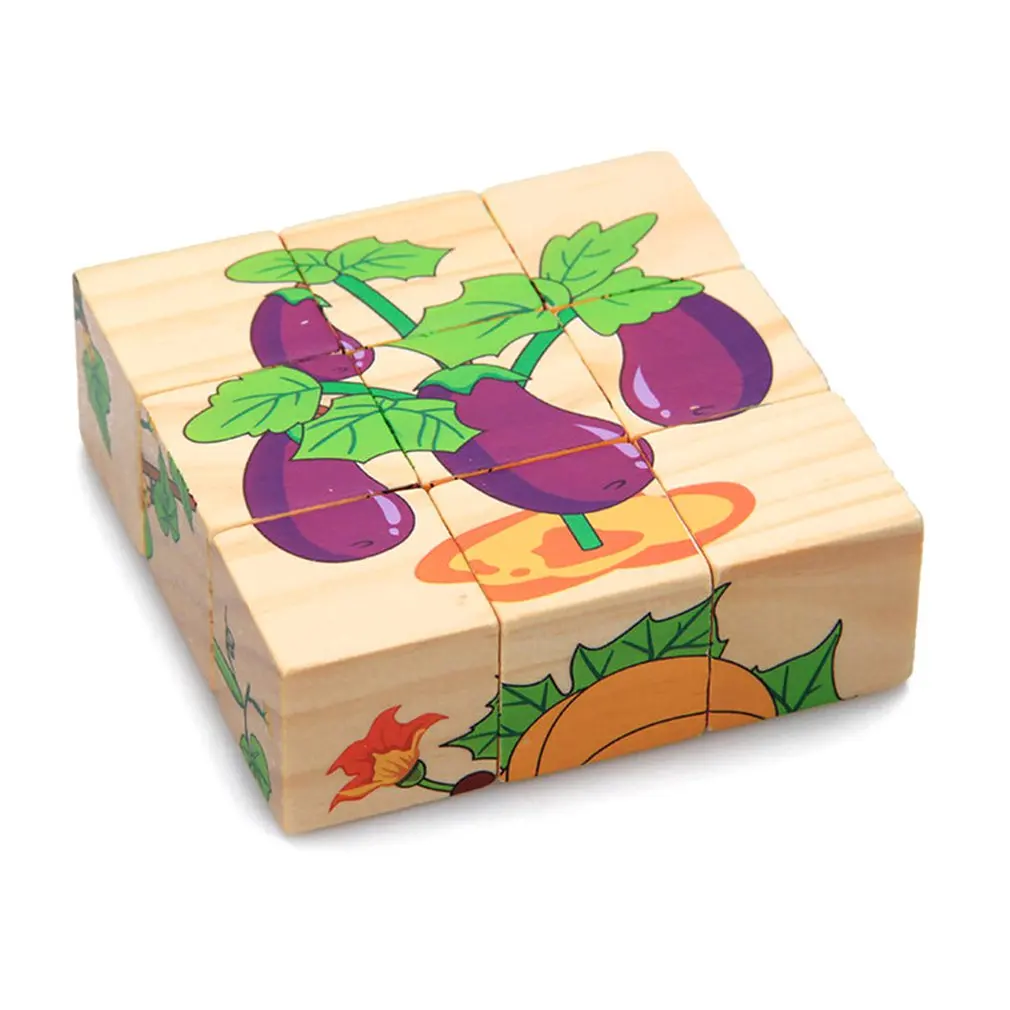 vegetables 9 шт./лот 3D Детские деревянные блоки игрушки животные Пасьянс домино детские развивающие игрушки мультфильм печати деревянные кубики игрушки Brinquedos - Цвет: vegetables