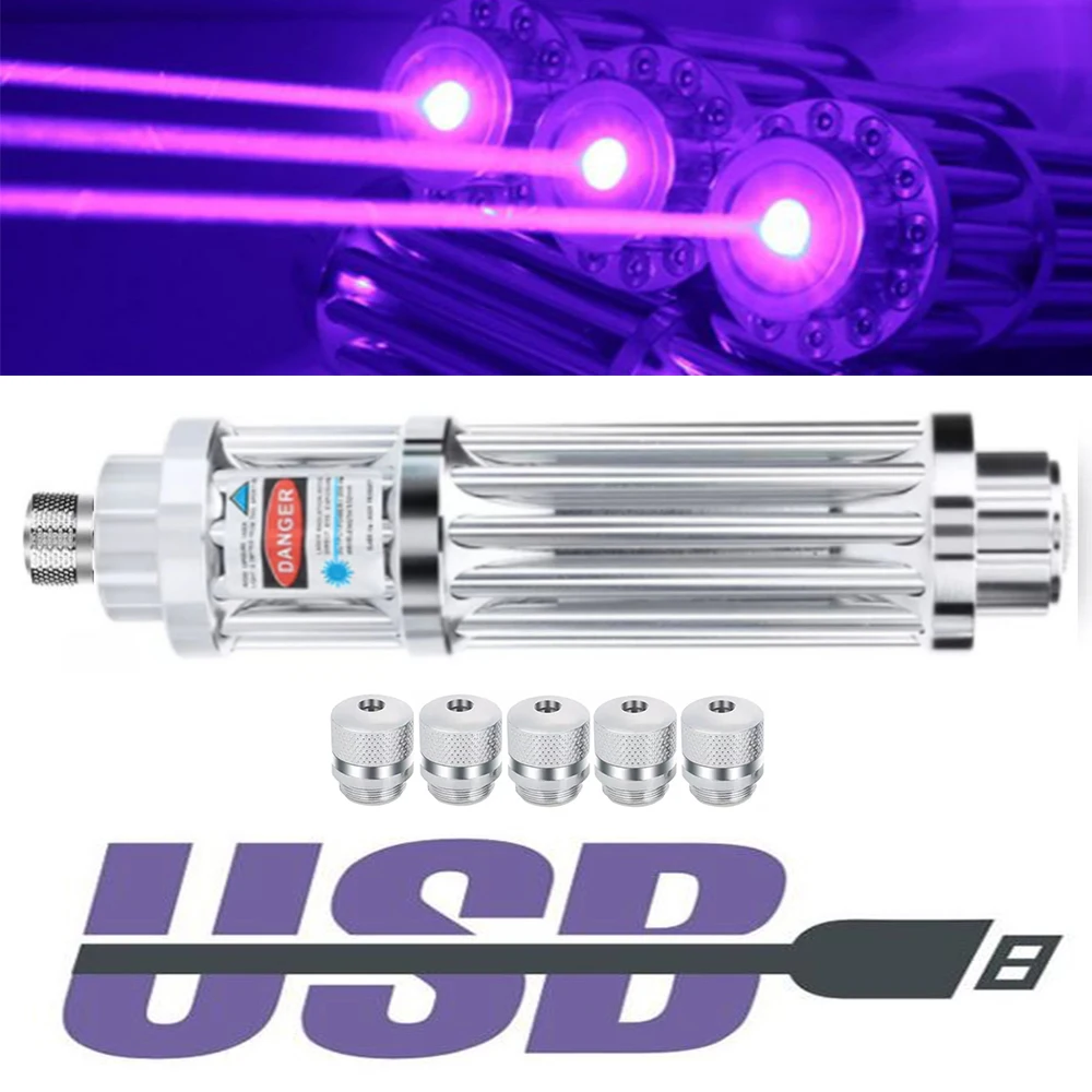

New The Most Powerful Blue Laser Pointer USB Charging, Burning Laser 450nm 5000m Adjustable Focus Flashlight, with 5-star Cap