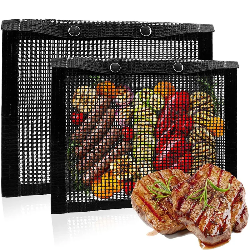 

Non-stick Barbecue Mesh Mat Bag Reusable Baking Net Pad Grid Shape Kitchen Outdoor Cooking Grill Bags Sheet Liner BBQ Mat