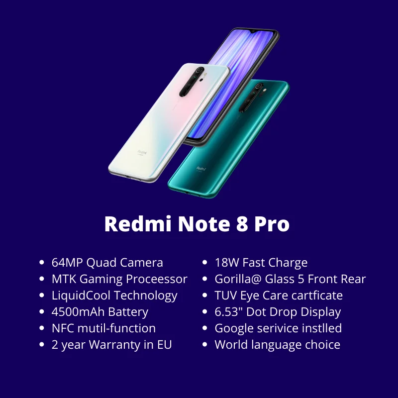 Xiaomi Redmi Note 8 Pro 128 ГБ глобальная версия смартфон Helio G90T четыре ядра 6 53 дюйма 64 мп 4500