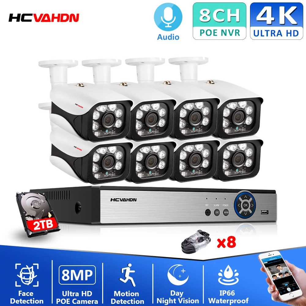 

Ultra HD 4K 8CH Video Surveillance Kit 4K CCTV Camera Security System H.265 Bullet Audio Record Poe IP Camera NVR Set