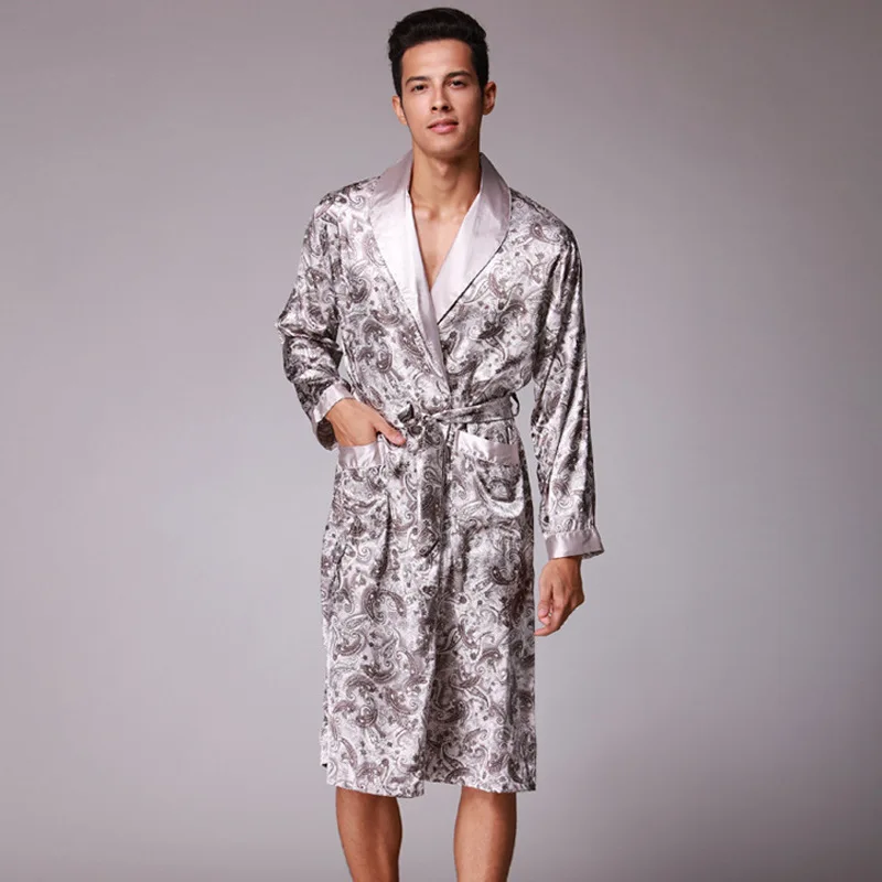 

Mens Summer Pajamas Simulation Silk Men Long House Nightgown Long Sleeve Homewear Male Clothes Wholesale