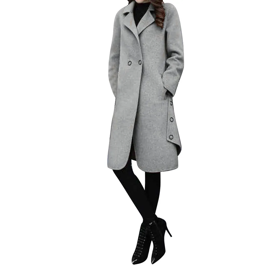 Women Outerwear Overcoat Autumn Winter Jacket New Fashion Long Woolen Coat Women Long Sleeve Slim Solid Female Wool Coats#108