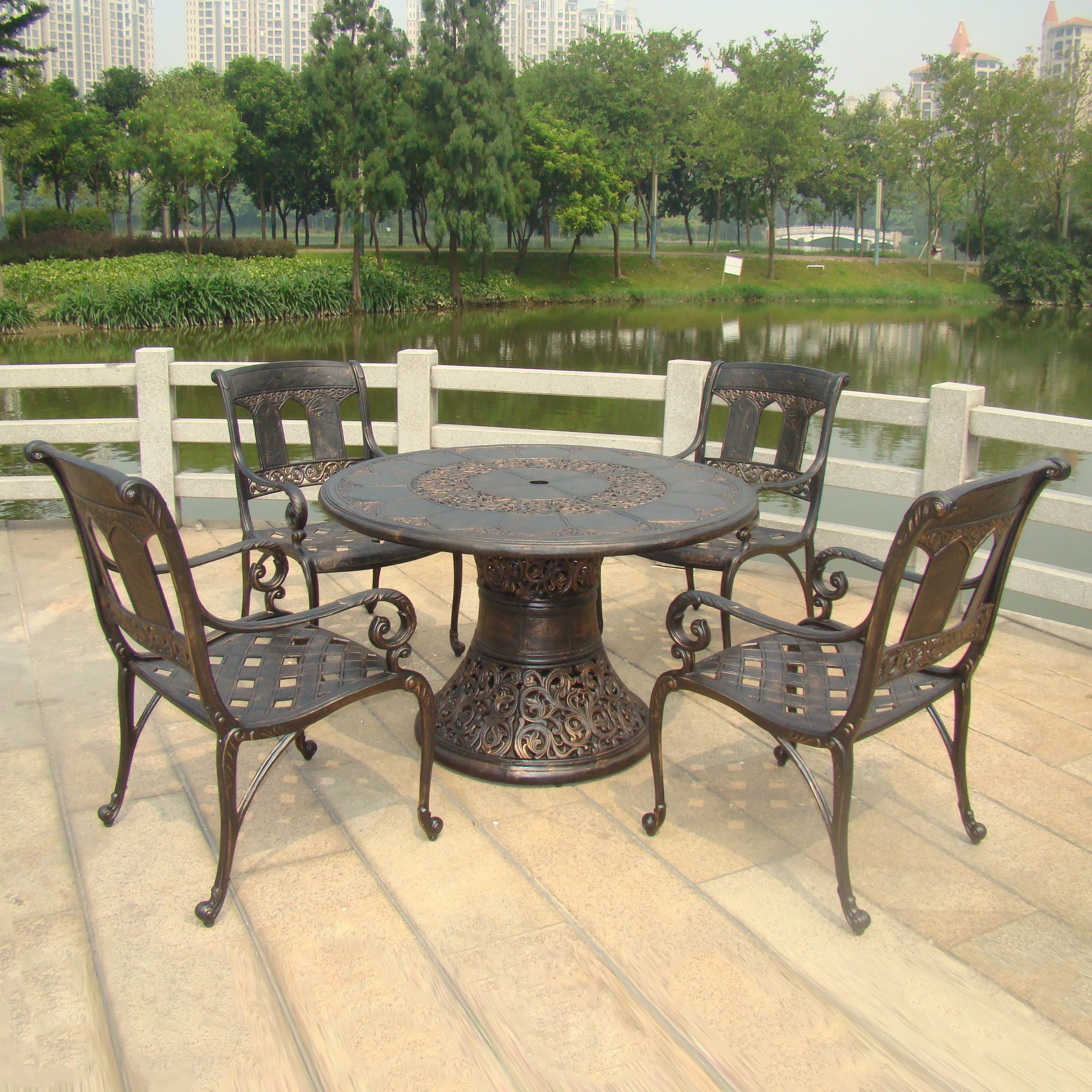 Лидер продаж стол и стул из литого алюминия 7/5 предметов уличная мебель морская