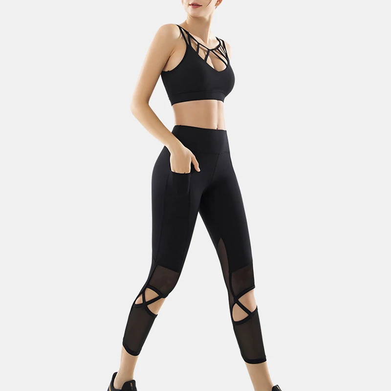 Женская спортивная одежда спортивный комплект для йоги с карманами бесшовные