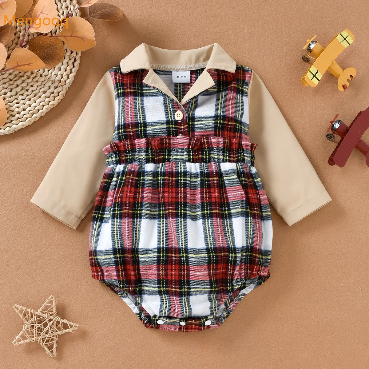 

Newborn Baby Girls Autumn Spring Full Sleeve Plaid Patchwork Outfits Kids Jumpsuits Overalls Infant Casual Bodysuits 0-18M