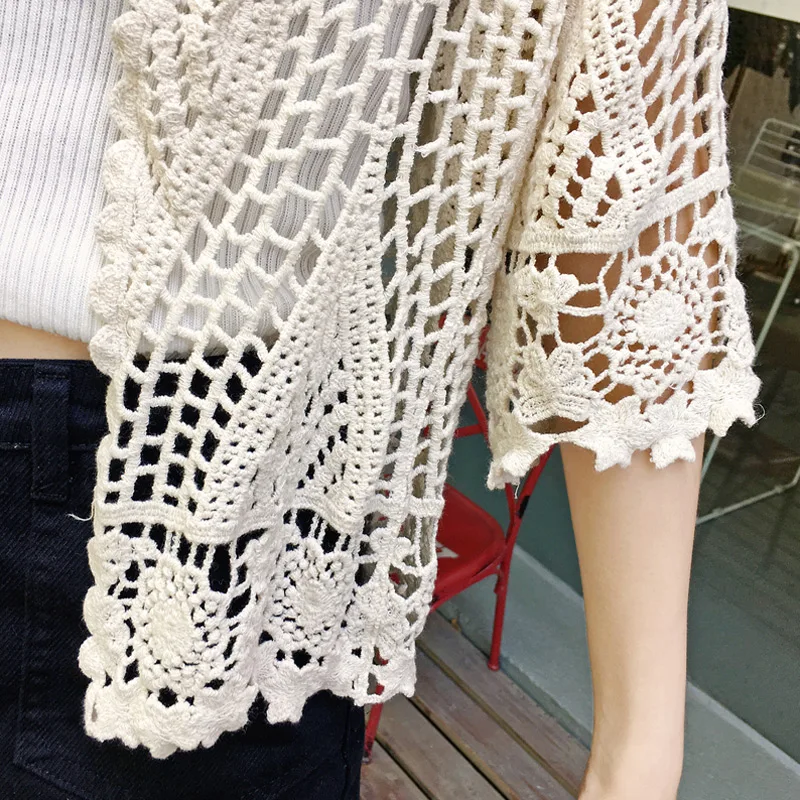 Женский вязаный ажурный кардиган Белый свободный винтажный ТРИКОТАЖНЫЙ