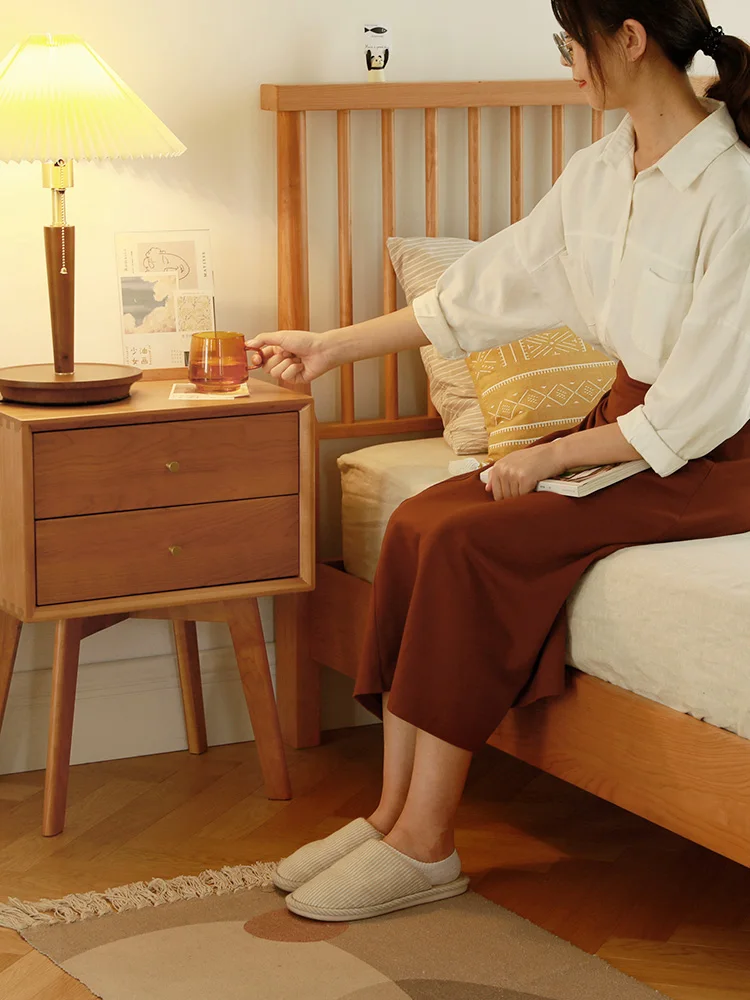 Однотонная деревянная кровать Современная Минималистичная вишневая древесина 1