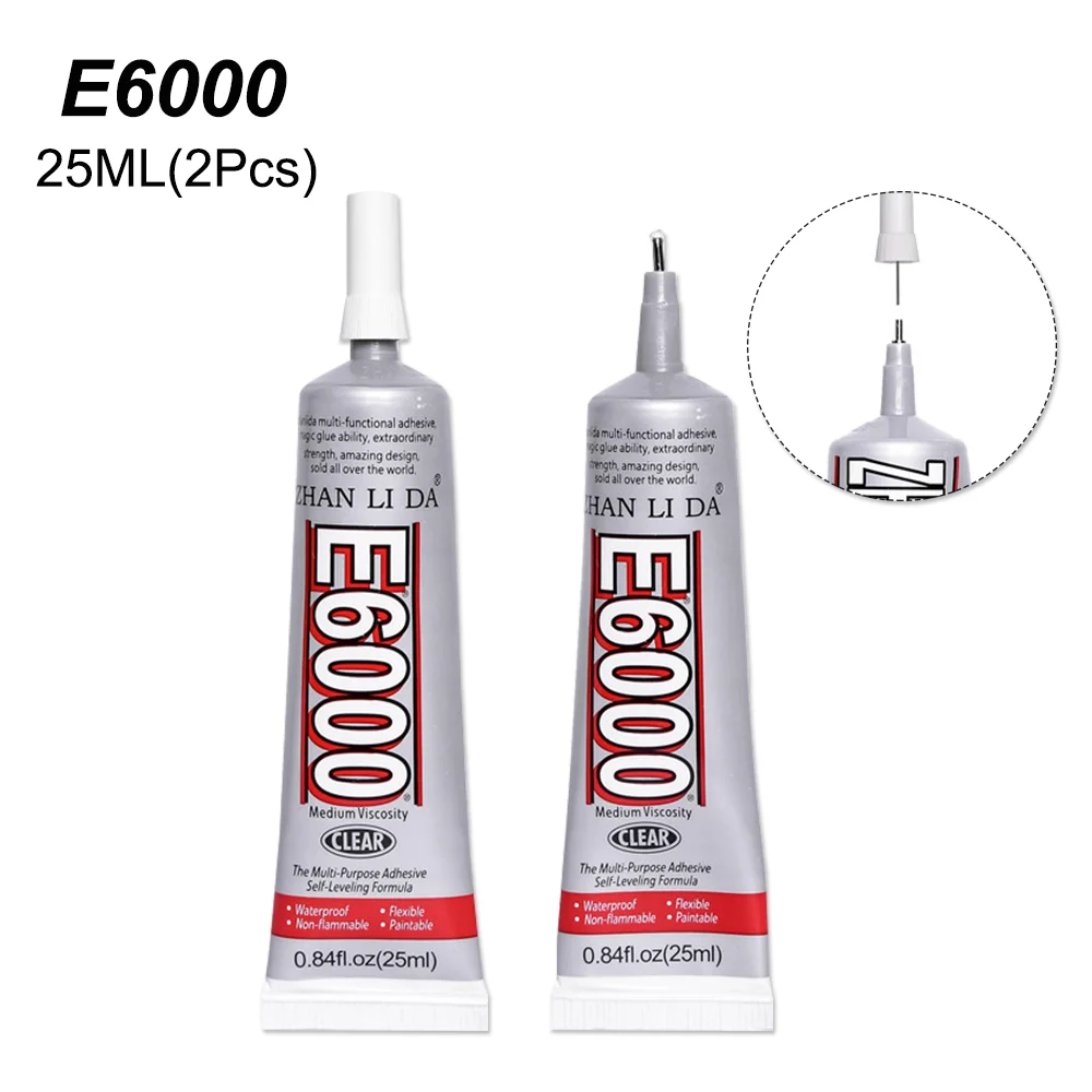 

2Pcs 25ml E6000 Glue Touch Screen Jewelry Bead Cloth Adhesive Glass Super Crystal Clear Mobile Phone PVC B6000 B7000 E8000 T6000
