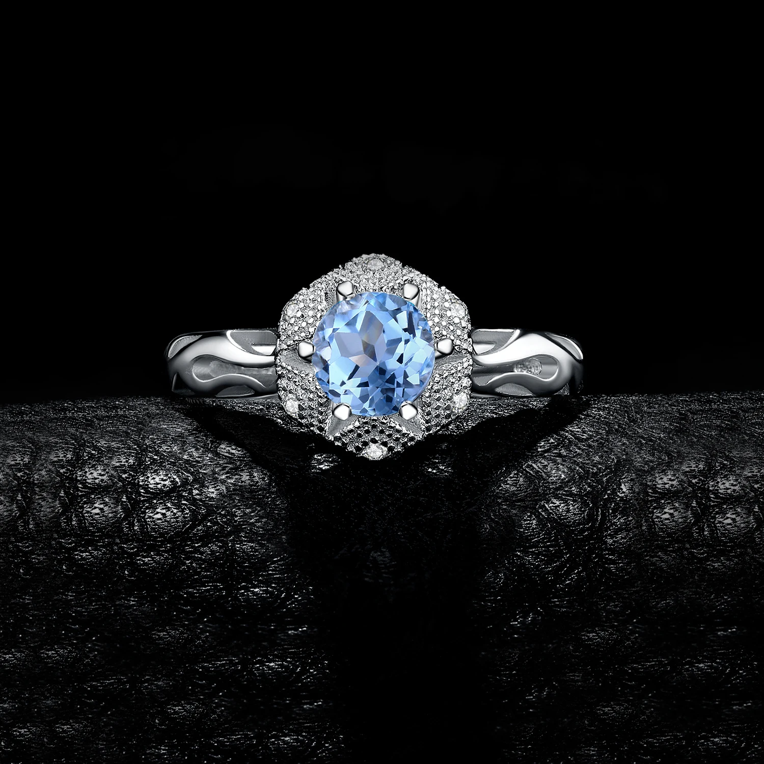 JewelryPalace Blossom Цветок 1ct натуральная Небесно голубой топаз кубический цирконий; для помолвки кольца для женщин 925 пробы серебряные ювелирные изделия