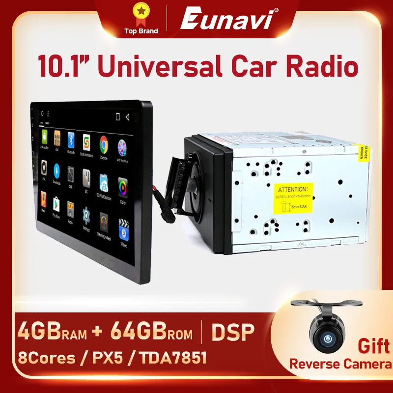 

Eunavi 2 din 10,1 дюймов Универсальный Android 10 Автомобильный мультимедийный радио плеер 2din GPS сенсорный экран Bluetooth wifi TDA7851 без DVD