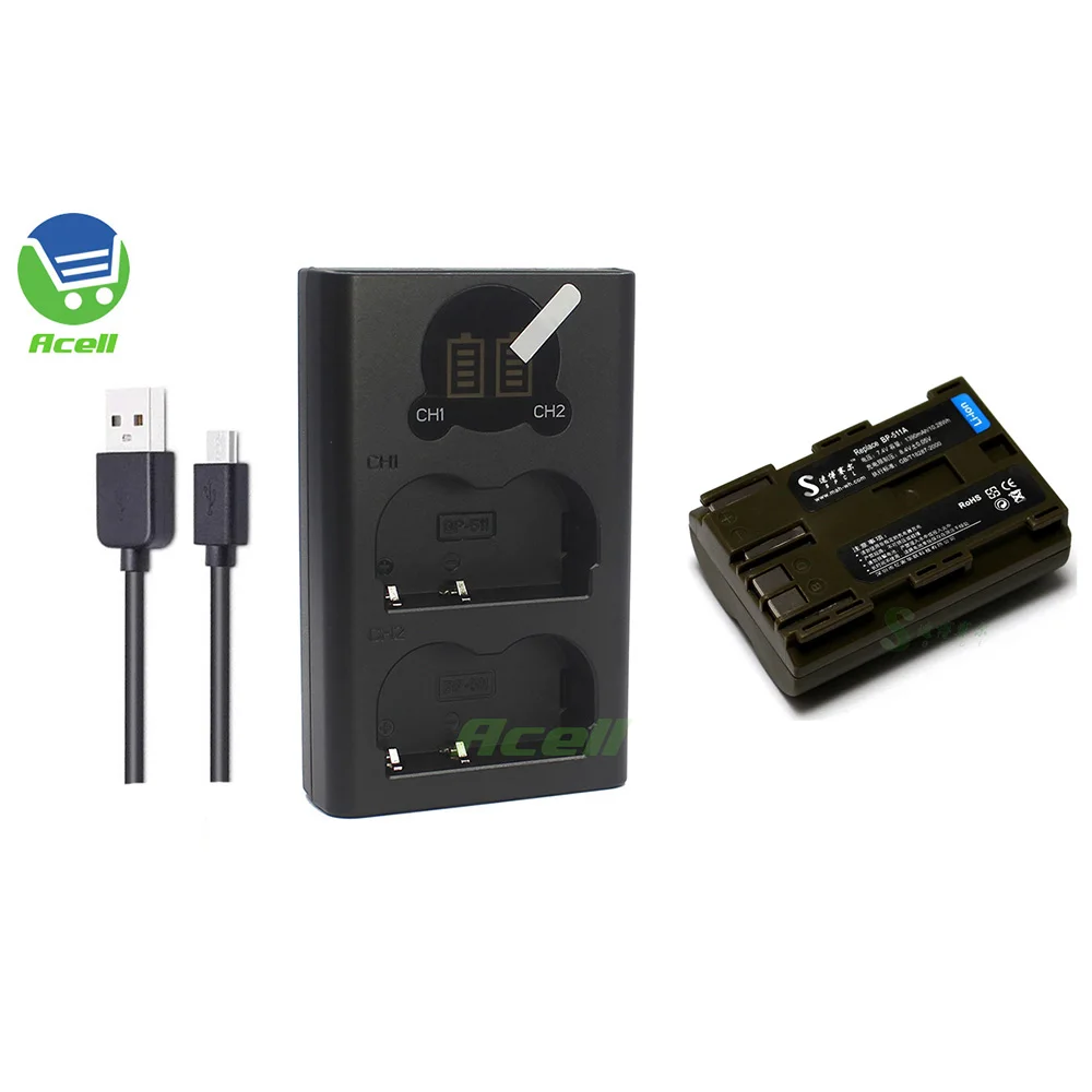 BP 511A Батарея + ЖК дисплей USB Dual Зарядное устройство для цифровой однообъективной