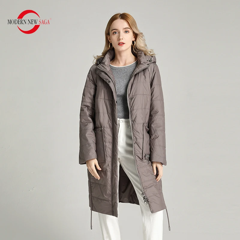 MODERN NEW SAGA 2021 Стеганое Пальто Женское Парка Женская Осень Весна С Капюшоном