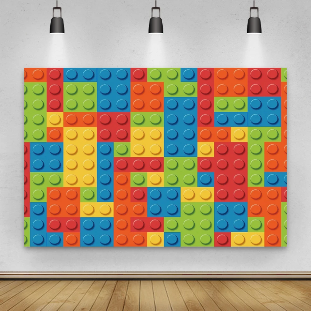 

Laeacco Colorful Building Blocks Toy Bricks Baby Birthday Party Photography Backdrop Computer Print Background For Photo Studio