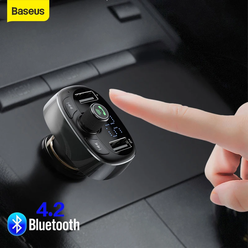 Купи Baseus Car FM Transmitter Bluetooth 3.0 MP3 Audio Player 3.4A Dual USB Charger Handsfree Car Phone Charger Modulator Car Charger за 779 рублей в магазине AliExpress
