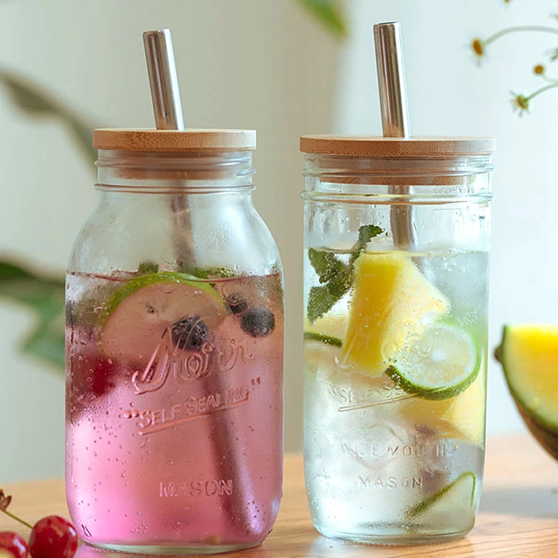 25/33 унций банки чашка для смузи с бамбуковой крышкой шаров стеклянная Мейсона