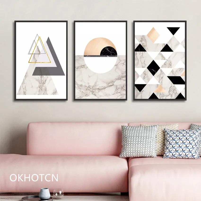 

Abstract Vintage Geometry Triangles Circle Pattern Canvas Paintings Wall Art Pictures Posters Prints Living Room Decor